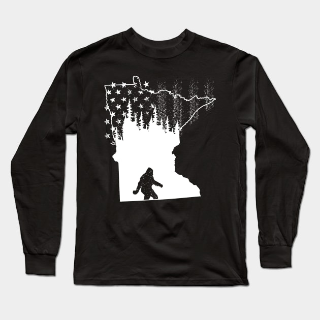 Minnesota Bigfoot American Flag Long Sleeve T-Shirt by Tesszero